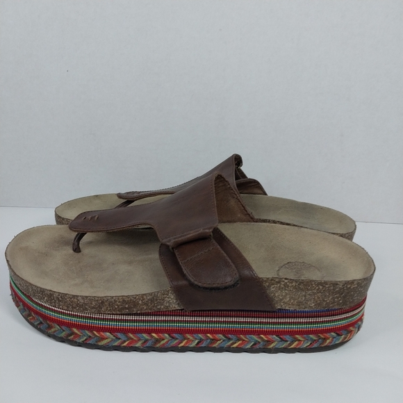 So Brand Size 9 M Faux Leather Platform Cork Multi Colored Boho Sandals Shoes - Picture 3 of 14